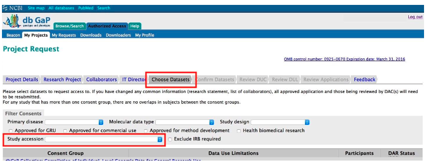 Figure 4: dbGaP Request Page
